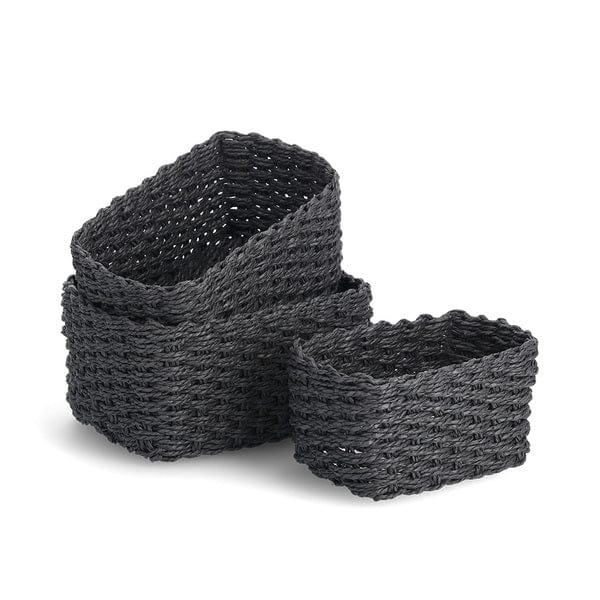 Set 3 cosuri pentru depozitare si organizare, din hartie, Mesh Negru, L24xl18xH13 / L21xl15xH11 / L18xl12xH9 cm