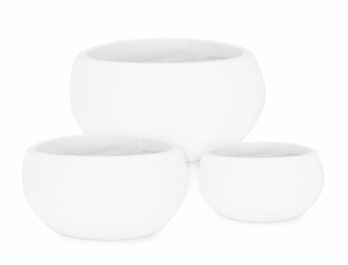 Set 3 ghivece din Fiberclay, Hoian Bowl Alb, Ø55xH25 / Ø45xH20 / Ø33xH15 cm