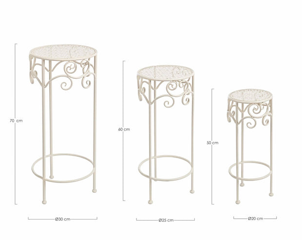 Bizzotto Set 3 masute suport flori din metal, Giselle Round Crem, Ø30xH70 cm / Ø25xH60 cm / Ø20xH50 cm