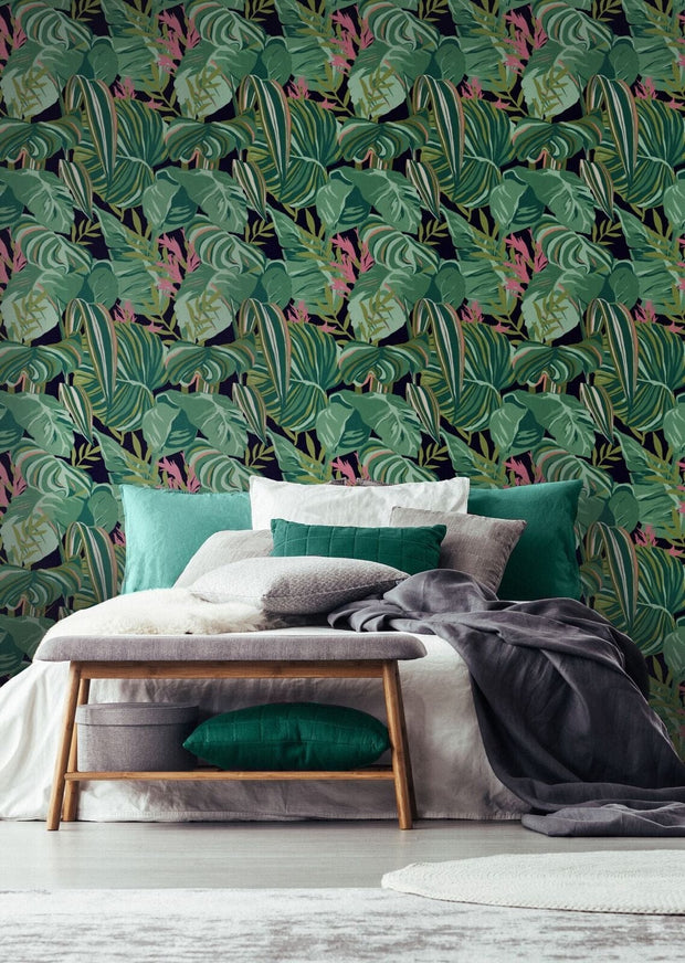 Set 3 role Tapet Imprimat Digital Tropical Foliage Anthracite (1)