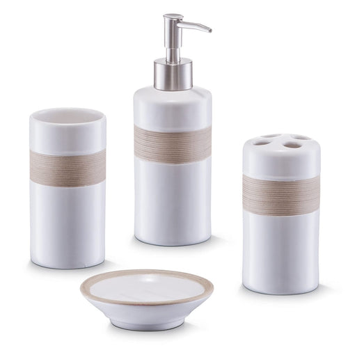 Set 4 accesorii pentru baie din ceramica, Beige / Brown