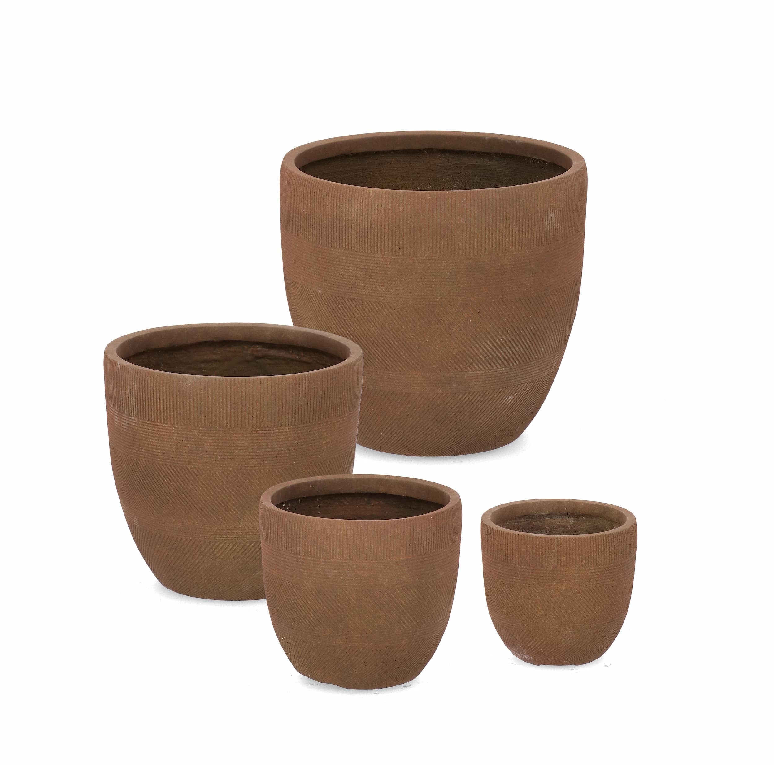 Set 4 ghivece din Fiberclay, Rigo Round Low Ruginiu, Ø42xH39 / Ø35xH33 / Ø28xH26 / Ø22xH20,5 cm