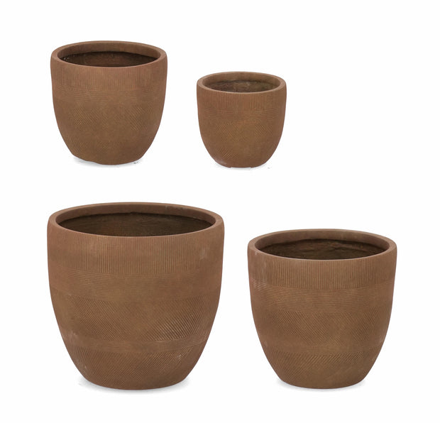 Set 4 ghivece din Fiberclay, Rigo Round Low Ruginiu, Ø42xH39 / Ø35xH33 / Ø28xH26 / Ø22xH20,5 cm (2)