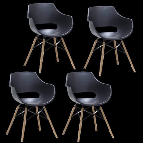 MCA Furniture Set 4 scaune din plastic cu picioare de lemn Rockville Negru / Fag, l57xA58xH80 cm