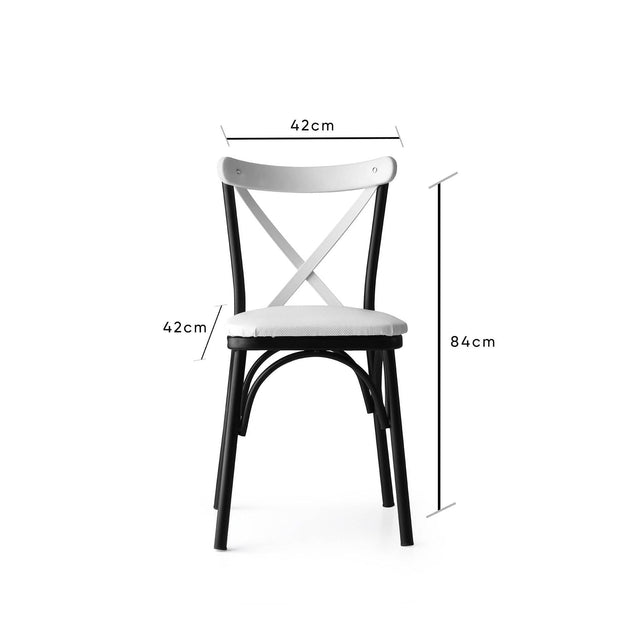 Asir Set 4 scaune tapitate cu piele ecologica si picioare metalice, Ekol New 1334 Alb / Negru, l42xA42xH84 cm