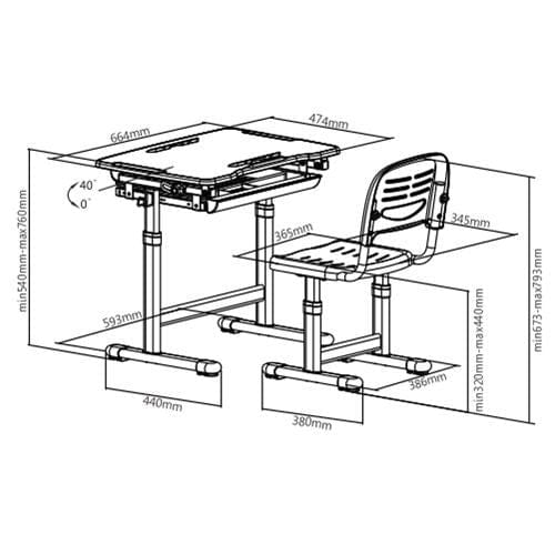 Set birou pentru copii, reglabil pe inaltime Comfortline Albastru, L66,4xl47,4xH54 cm (4)