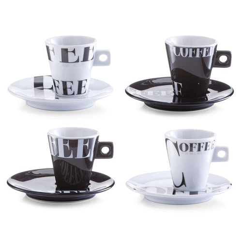 Zeller Set ceasca cu farfurioara din portelan, Coffee Style Alb / Negru, 50 ml, 8 piese