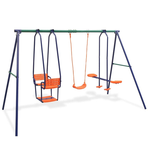 VidaXL Set de joaca exterior din metal si plastic, pentru copii, cu leagane, Swing Bleumarin / Verde / Portocaliu, L302xl158xH180 cm