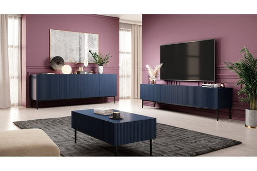 Set de mobila living din pal, MDF si metal, 3 piese, Nicole Bleumarin / Negru