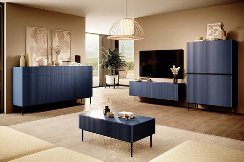 Set de mobila living din pal, MDF si metal, 4 piese, Nicole Big Bleumarin / Negru