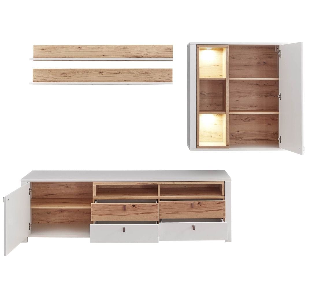 Innostyle Set de mobila living din pal si MDF, 4 piese Selina Alb / Natur