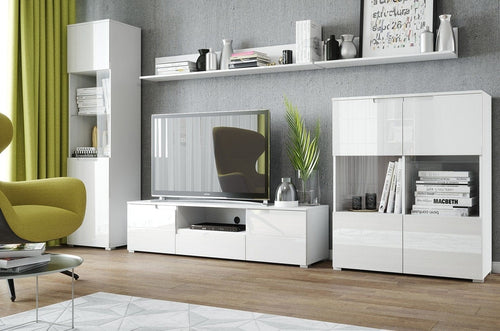 Szynaka Set de mobila living din pal si MDF, 5 piese Gabrielle I Alb