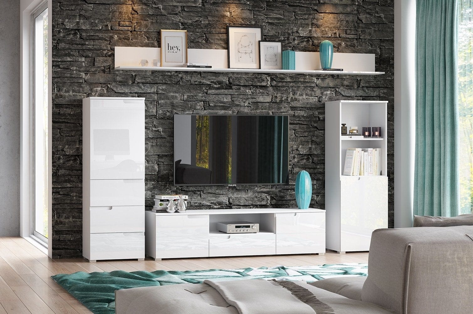 Set de mobila living din pal si MDF, 5 piese Gabrielle II Alb