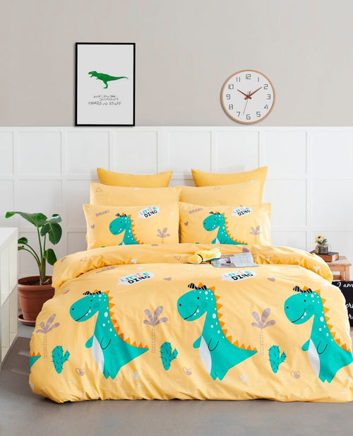 Set lenjerie pentru copii, din bumbac, 3 piese, Little Dino Multicolor, 200 x 220 cm