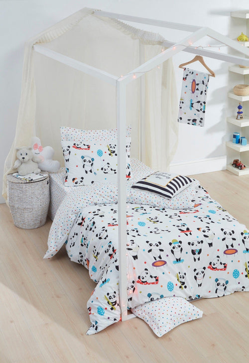 Set lenjerie pentru copii, din bumbac, 3 piese, Love Pandas Multicolor, 160 x 220 cm