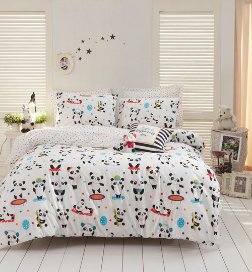 Set lenjerie pentru copii, din bumbac, 3 piese, Love Pandas Multicolor, 200 x 220 cm