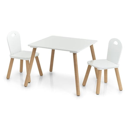 Set masa + 2 Scaune pentru copii, din lemn si MDF, Scandi Alb / Natural, L55xl55xH43,5 cm