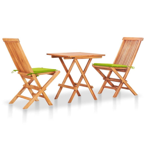 VidaXL Set masa + 2 scaune pliabile pentru gradina / terasa, din lemn de tec, Arlo Natural / Lime, L60xl60xH65 cm