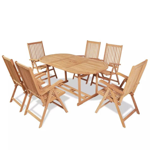 VidaXL Set masa de gradina / terasa din lemn de tec + 6 scaune pliabile de gradina, Alma Natural, L180xl90xH75 cm