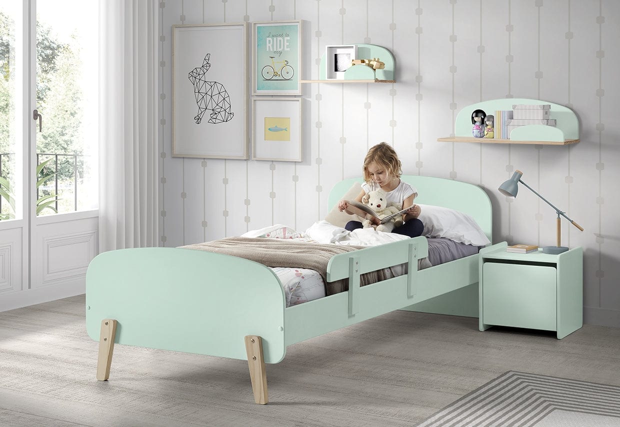 Set Mobila dormitor din lemn de pin si MDF, pentru copii 5 piese Kiddy Verde Mint, 200 x 90 cm