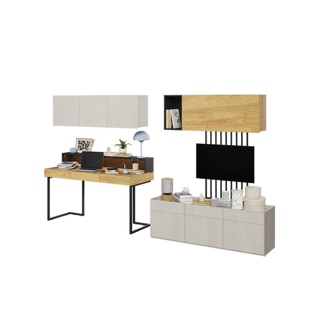 Lenart Set Mobilier Birou din pal, pentru copii si tineret, 7 piese, Teen Flex Set 09A Simple Natural / Gri / Negru