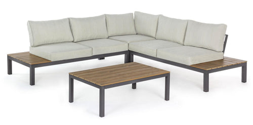 Set mobilier modular pentru gradina / terasa Elias Bej / Natural / Antracit, coltar 5 locuri + masa de cafea