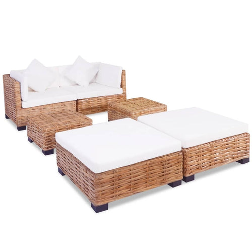 Set mobilier modular pentru gradina / terasa, Kirk Natural / Alb, canapea 2 locuri + 2 taburete + 2 mese de cafea