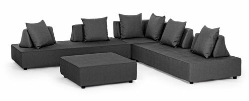 Bizzotto Set mobilier modular pentru gradina / terasa, Piper Antracit, coltar 5 locuri + taburet