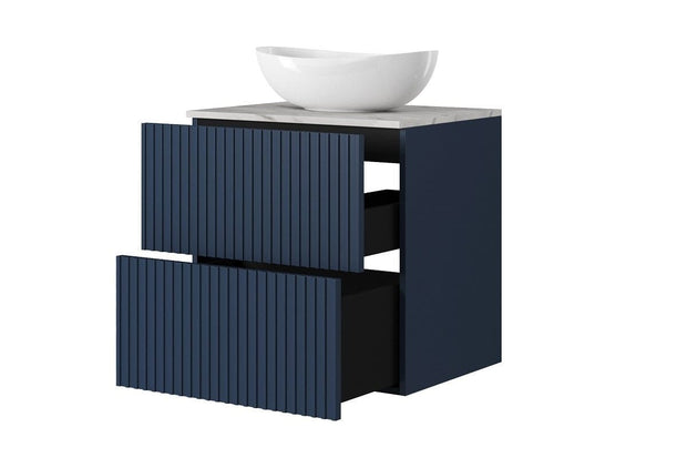 Set Mobilier pentru baie, din pal si MDF, 6 piese, 60 cm, Nicole Bleumarin / Auriu (2)