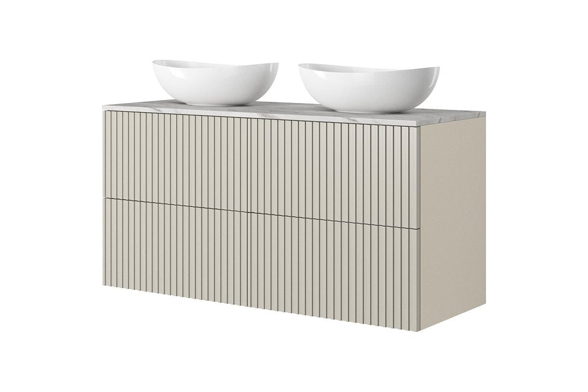 Set Mobilier pentru baie, din pal si MDF, 8 piese, 120 cm, Nicole Crem / Auriu (1)