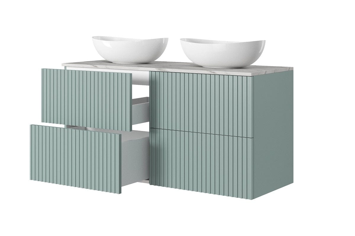 Set Mobilier pentru baie, din pal si MDF, 8 piese, 120 cm, Nicole Verde Mint / Auriu (3)