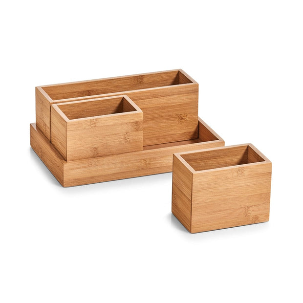 Set Organizator pentru accesorii de birou, Bamboo, 4 piese, l28xA17,7xH11 cm