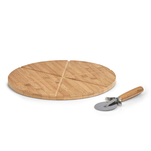 Zeller Set platou de servire din bambus cu taietor Pizza Natural, Ø32xH1,5 cm