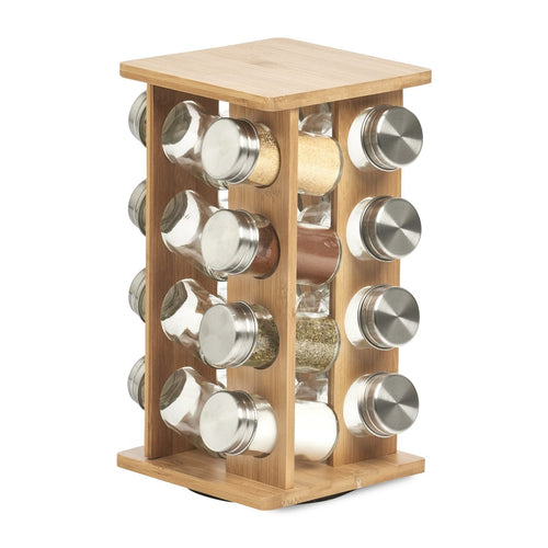 Set recipiente pentru depozitare condimente, cu suport din bambus, Bamboo Natural, 17 piese