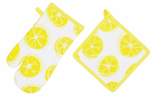 Set textile bucatarie, 2 piese, Lemony Alb / Galben