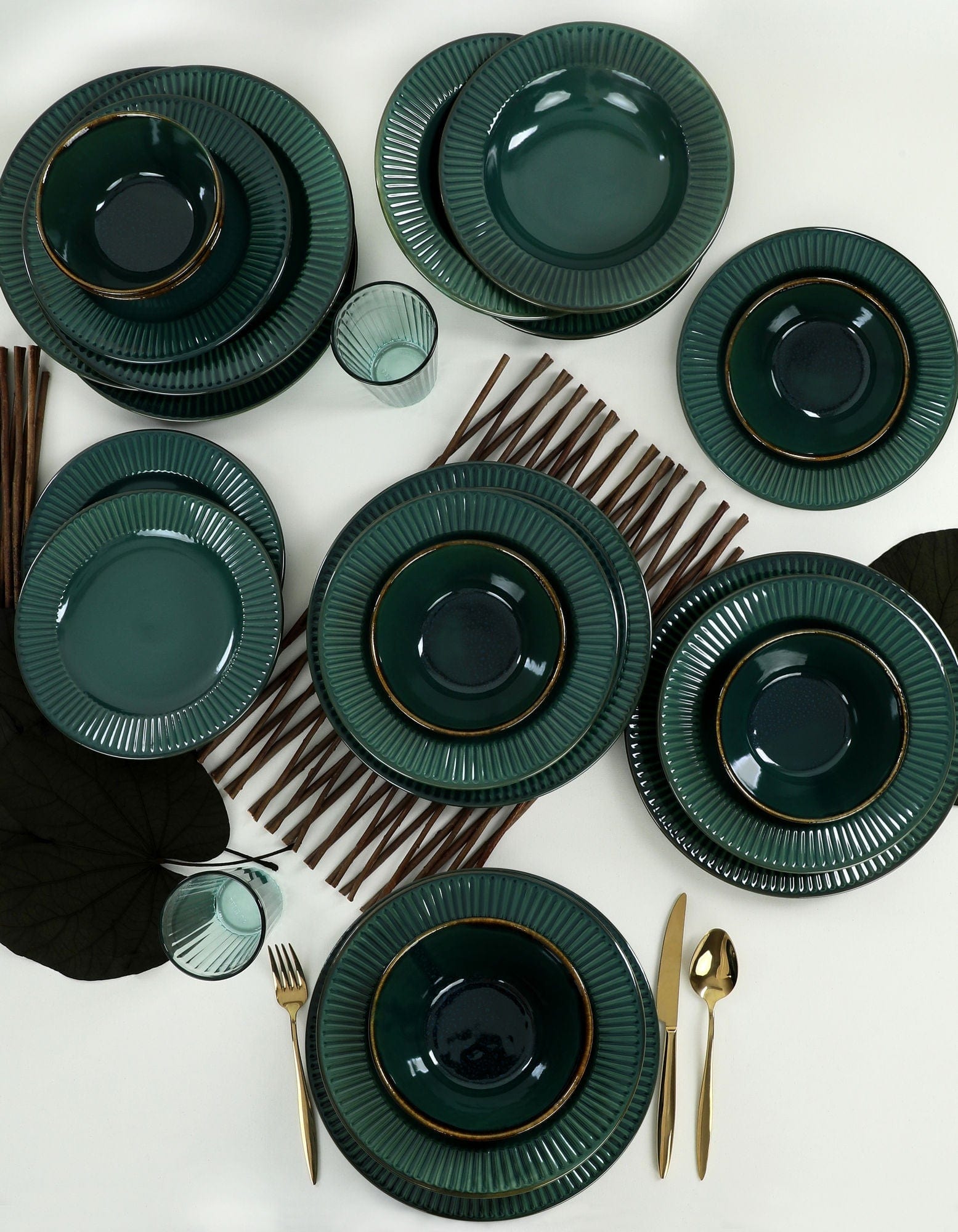 Asir Set vesela din ceramica, Elegant Verde Inchis, 24 piese