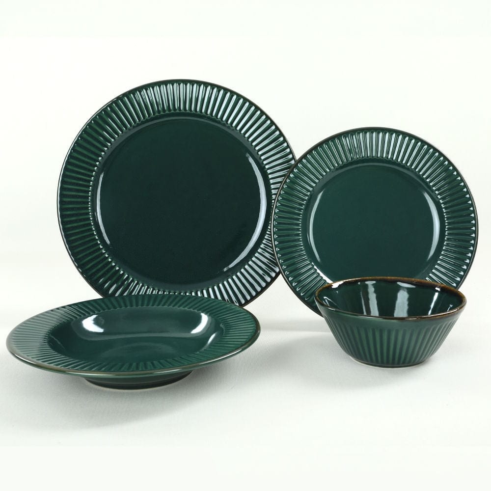 Asir Set vesela din ceramica, Elegant Verde Inchis, 24 piese