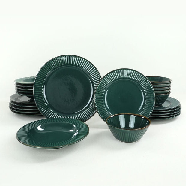 Asir Set vesela din ceramica, Elegant Verde Inchis, 24 piese