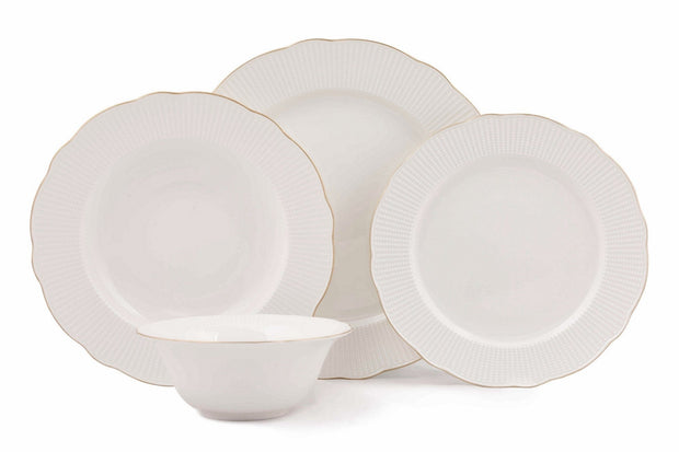 Asir Set vesela din portelan, Bainy Dinner Alb / Auriu, 24 piese