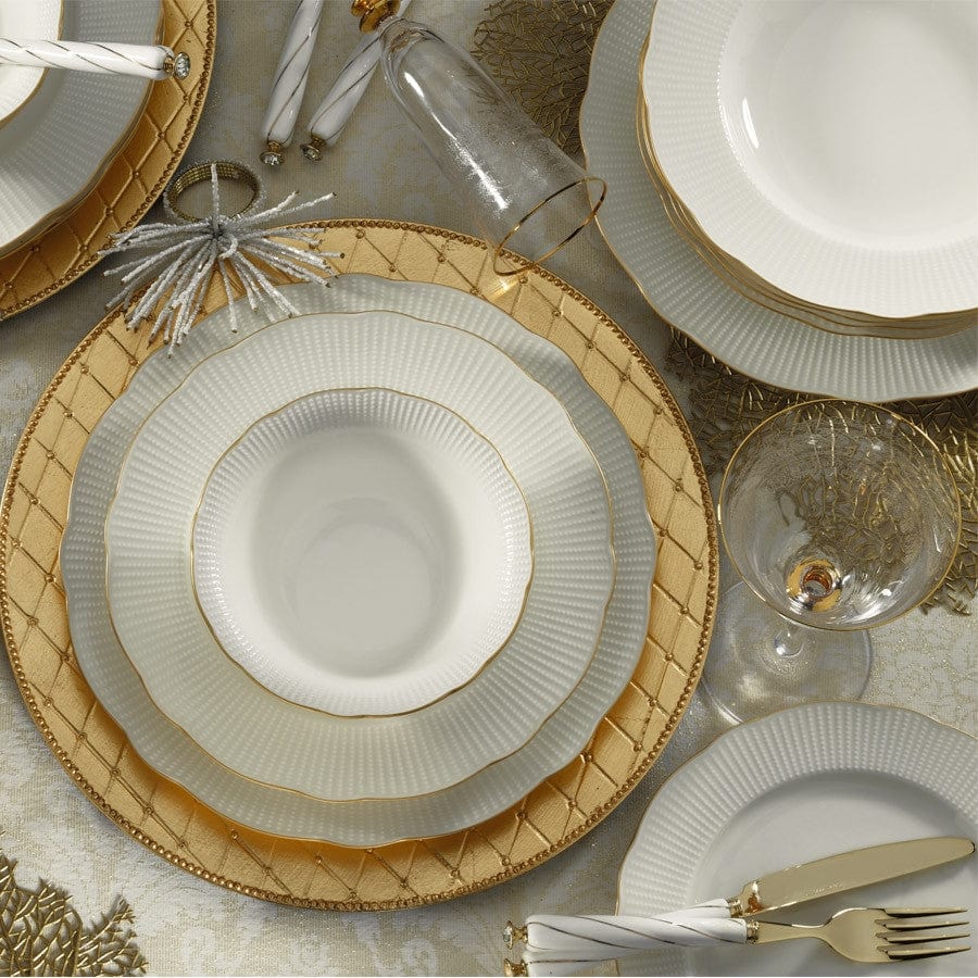 Asir Set vesela din portelan, Bainy Dinner Alb / Auriu, 24 piese