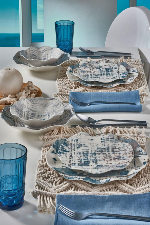 Asir Set vesela din portelan, Dory Dinner Alb / Albastru, 24 piese