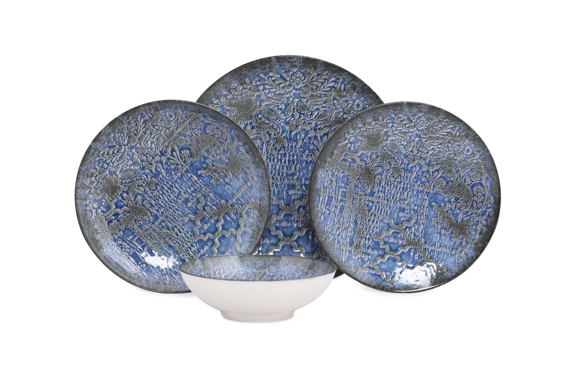 Asir Set vesela din portelan, Gill Dinner Gri / Albastru, 24 piese