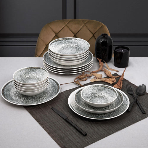 Asir Set vesela din portelan, Gina Dinner Alb / Negru, 18 piese