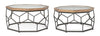 Set 2 mese de cafea din sticla, lemn de brad si metal Smith Hexagonal Transparent / Natural / Negru, Ø90xH45 / Ø77xH40 cm