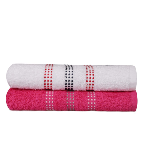 Set 2 prosoape baie din bumbac, Beverly Hills Polo Club Botanik Alb / Fucsia, 50 x 90 cm