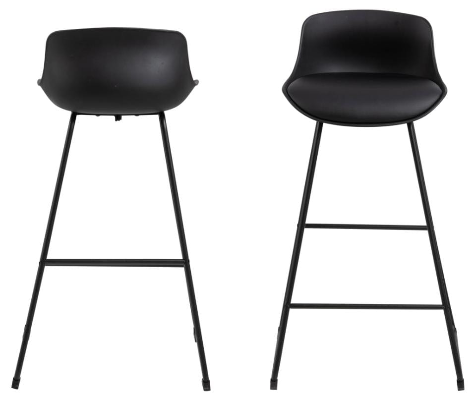 Set 2 scaune de bar din plastic, sezut tapitat cu piele ecologica si picioare metalice, Tina Negru, l43xA49xH94 cm (2)