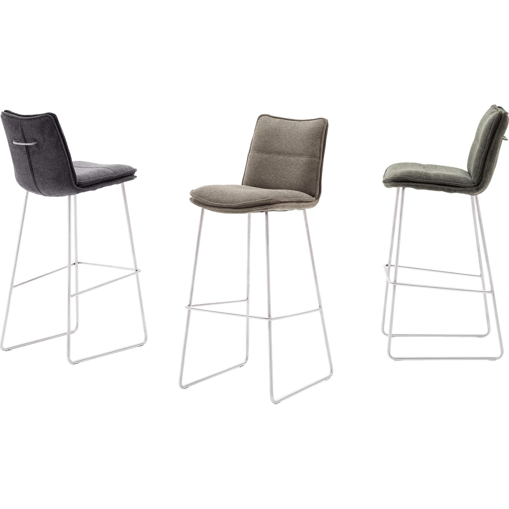 Set 2 scaune de bar rotative tapitate cu stofa si picioare metalice, Hampton Cappuccino / Crom, l45xA54xH110 cm (2)