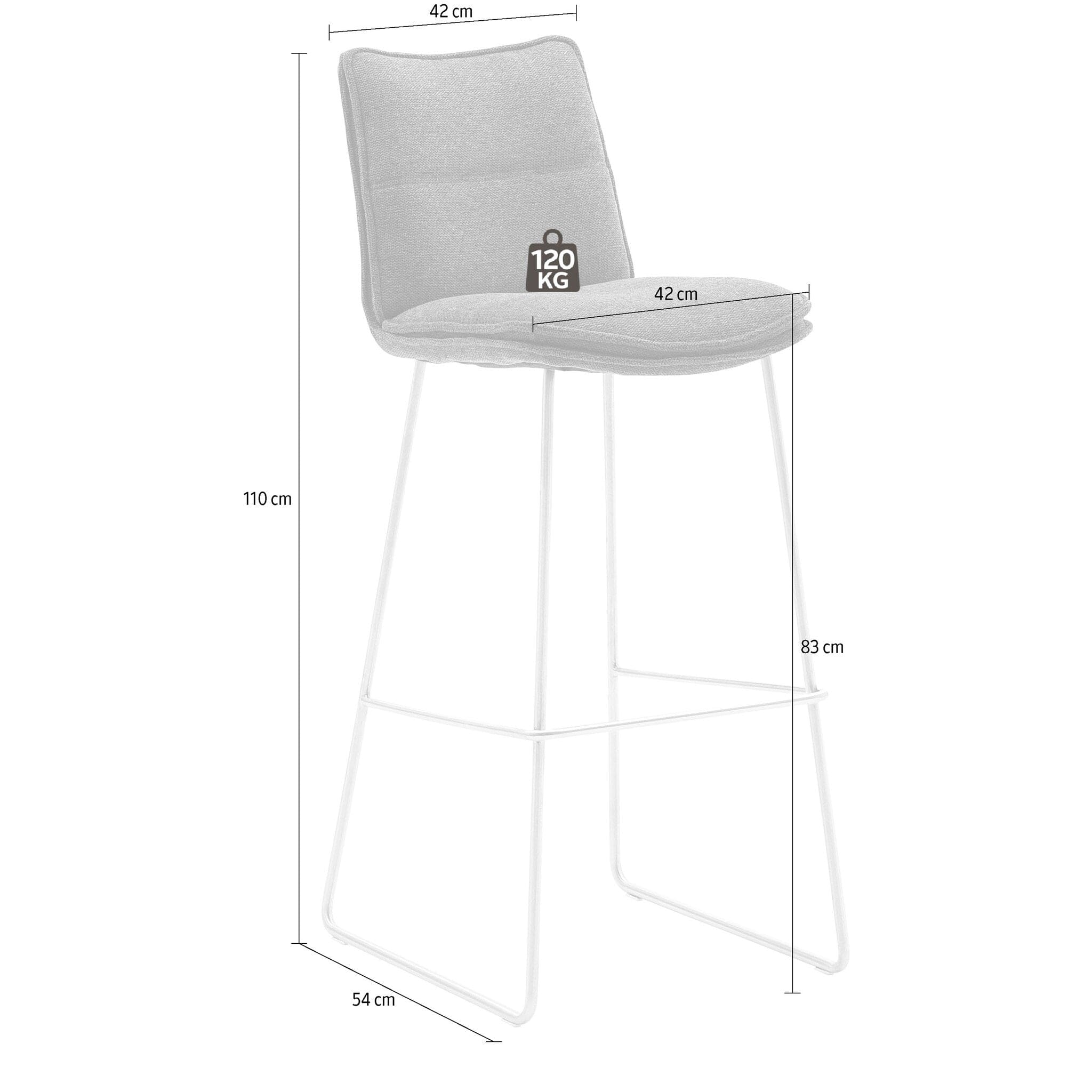 Set 2 scaune de bar rotative tapitate cu stofa si picioare metalice, Hampton Cappuccino / Crom, l45xA54xH110 cm (5)