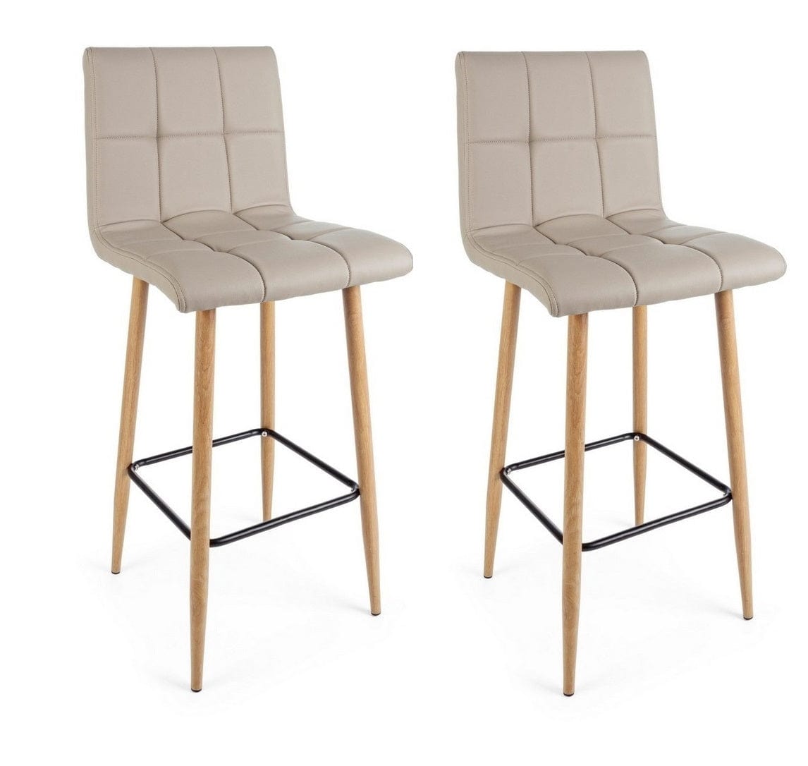 Set 2 scaune de bar tapitate cu piele ecologica si picioare metalice Bruce Cappuccino / Natural, l46xA40xH108 cm
