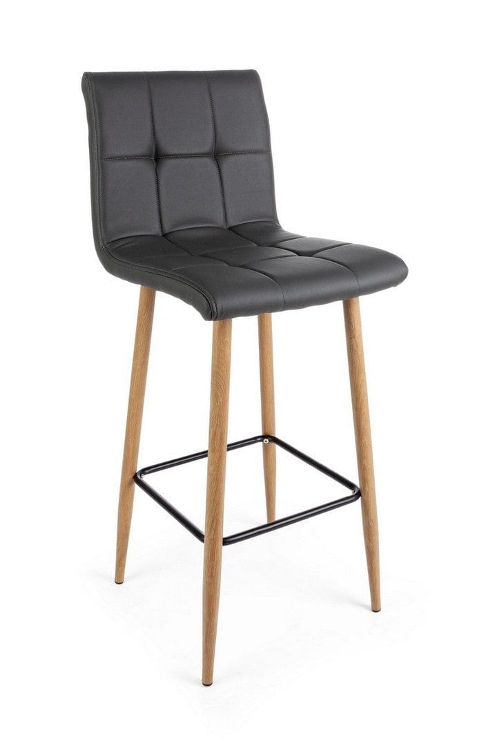 Set 2 scaune de bar tapitate cu piele ecologica si picioare metalice Bruce Gri Inchis / Natural, l46xA40xH108 cm (1)